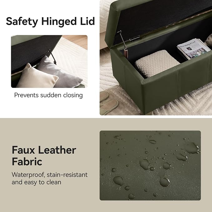 51" Faux Leather Storage Ottoman, Stitch Tufted Rectangle Upholstered End of - Image 5