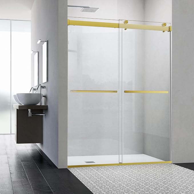 Frameless Sliding Shower Door, 60-64" W x 76" H Glass Shower Door by AquivaCoast