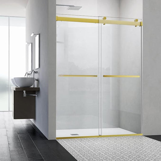 Frameless Sliding Shower Door, 60-64" W x 76" H Glass Shower Door by AquivaCoast