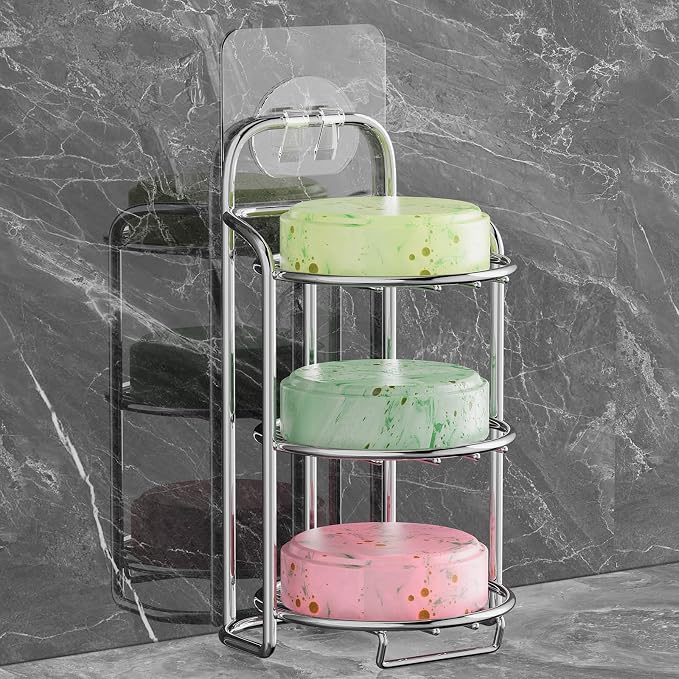 Silver 3-Tier Shower Soap Shampoo Bar Holder, Self Adhesive & Freestanding by Unknown