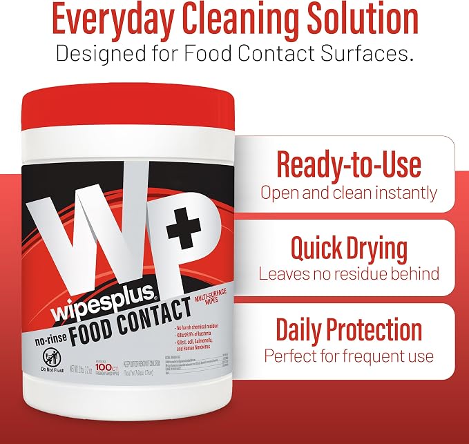 WIPESPLUS No-Rinse Food Contact Wipes Canister Multi-Surface Wipes, Unscented - Image 5