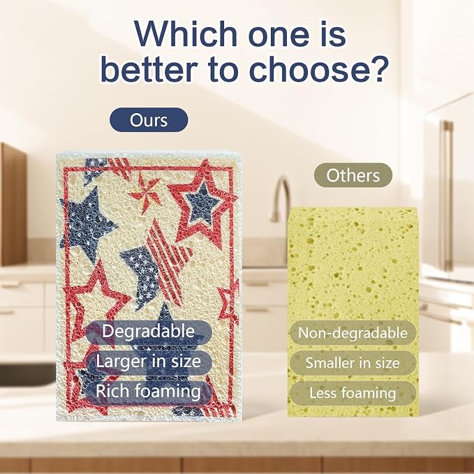 4Pcs USA Flag Heavy Duty Kitchen Dish Sponges | Large Odor Free Non-Scratch - Image 7
