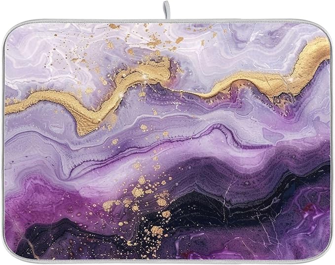 Marble Purple Gold Dish Drying Mat by Wamika