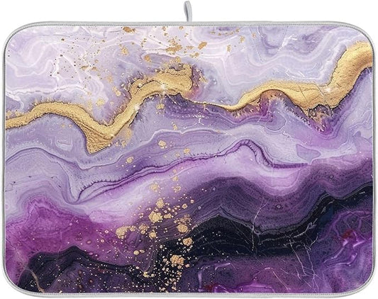 Marble Purple Gold Dish Drying Mat by Wamika