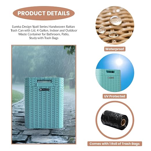 Ypati Handwoven 4 Gallon Rattan Trash Can - Image 4