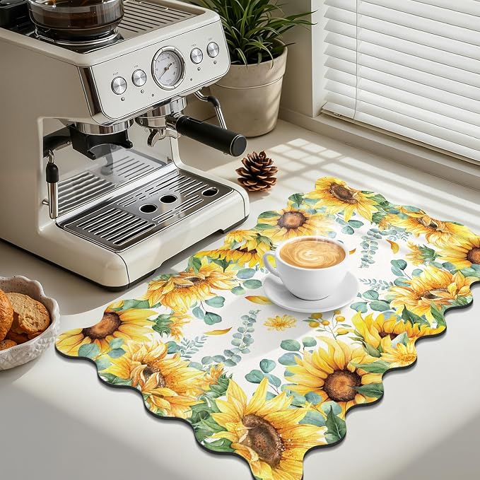 LOKHOM Scalloped Floral Dish Drying Mat, Cuttable Hide Stain Non-slip Drying Mat - Image 4