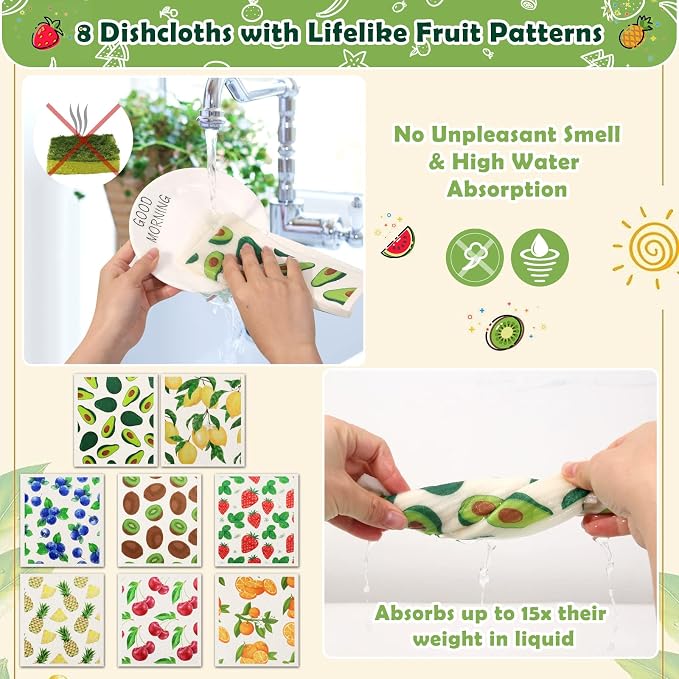 Lucomb Reusable Swedish Kitchen Dish Cloths, 8 Pack Replace Paper Towels Quick - Image 6