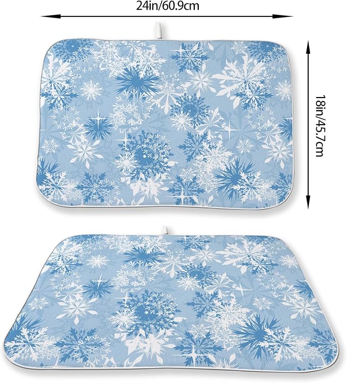 Christmas Dish Drying Mat 18x24 Inch Blue White Snowflake Winter Drying Mat - Image 2