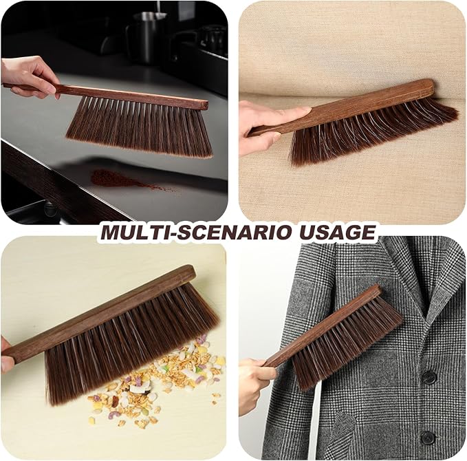 Hand Broom Counter Brush with Wood Handle Soft Bristle Dusting Brush - Image 7