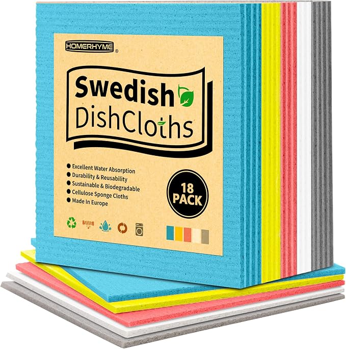HOMERHYME Swedish Dishcloths, 18 Pack Multicolor Kitchen Cloths, Absorbent Dish by HOMERHYME
