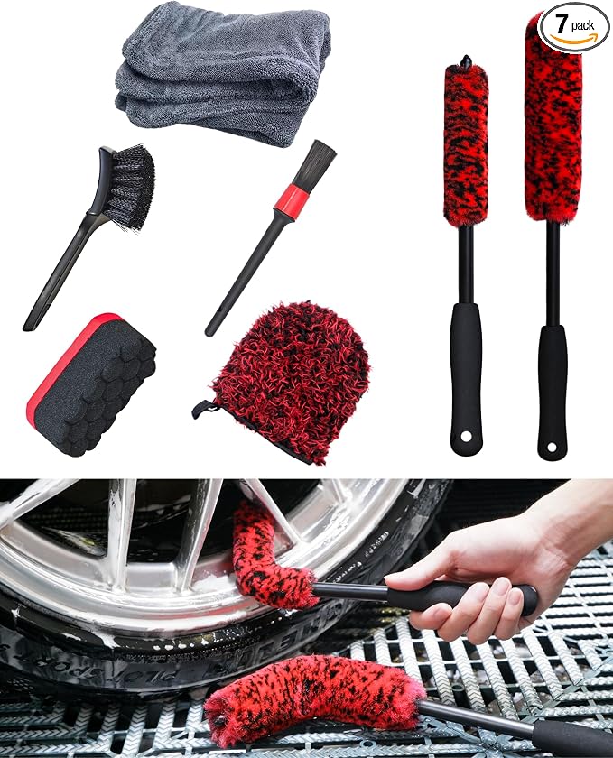 Premium 7PCS Car Wheel Rims Detail Cleaning PRO Wash Kit, Wheel Wash Mitt by OeSee