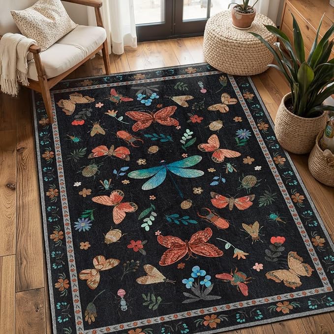 3x5 Rug for Entryway Bedroom, Floral Vintage Retro Boho Throw Rug, Non Slip & by Rugxara