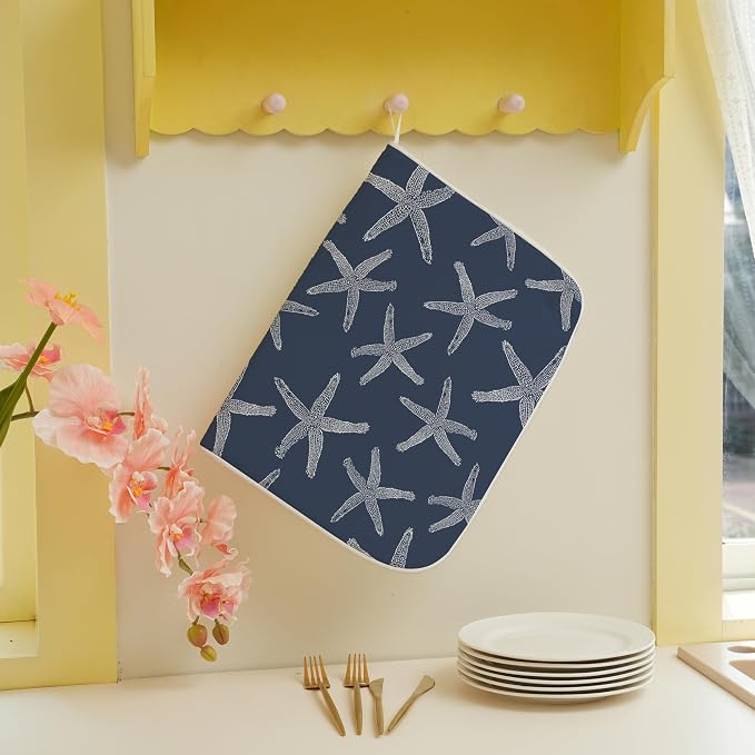Navy Blue Starfish Coastal Dish Drying Mats 18x24 Inch Coastal Nautical Summer - Image 4