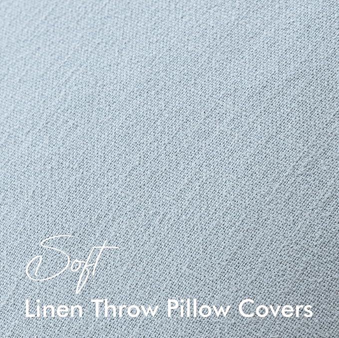 EMEMA Throw Pillow Covers Decorative Linen Pillow Covers 24x24 Inch Light Blue Boho Farmhouse Neutral Couch Throw Pillows for Bed Pack of 2 Accent Pillowcase Modern Sofa Cushion Livingroom Home