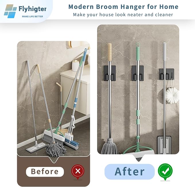 Stainless Steel Mop Holder Wall Mount – 4 Pack Heavy-Duty Broom Organizer - Image 4