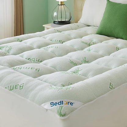 BEDLORE Twin XL Mattress Topper Viscose Derived from Bamboo, Thick Pillow Top Mattress Pad with Deep Pockets for 6-15 inches Mattress, Soft Mattress Topper College Dorm Size for Back Pain