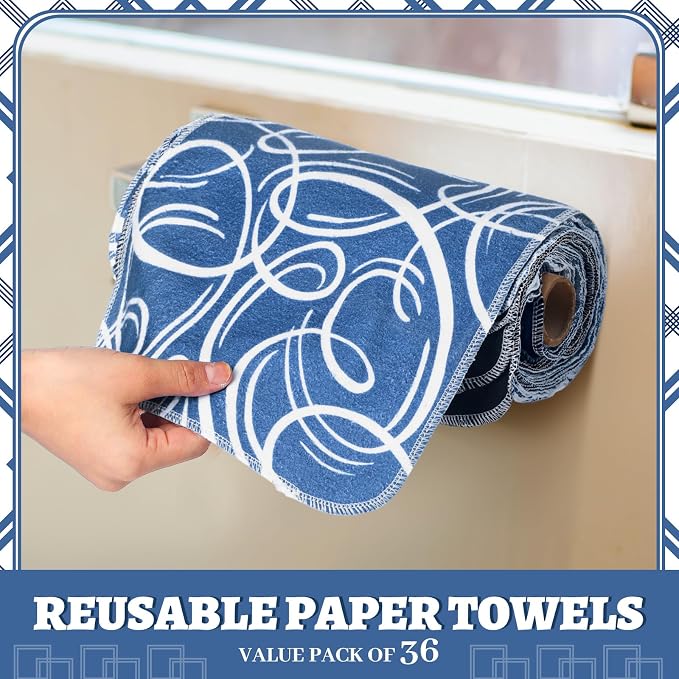 36 Pack Geometric Vintage Reusable Cleaning Cloths Washable Cotton Kitchen - Image 2