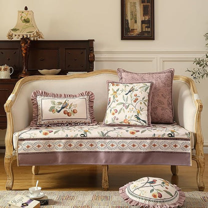 Square Pink Farmhouse Throw Pillow Covers, Birds and Flowers Pattern Cozy Velvet Pillowcases,Decoration Pillows Cushion Covers for Couch Sofa Bed Car Chair,18"x18"