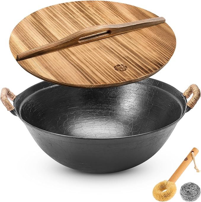 WANGYUANJI 11.8" Round Bottom Cast Iron Wok by Home