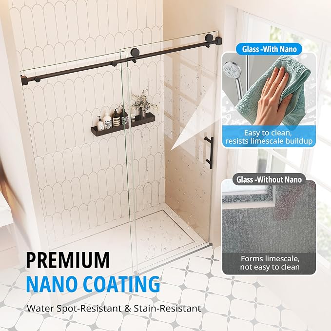 Frameless Sliding Shower Door 56–60 in W x 76 in H, 10mm Clear Tempered Glass - Image 3