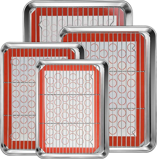 Baking Sheet Pan Set of 12, CEKEE Stainless Steel Cookie Sheets by CEKEEBakingEasilyHappily