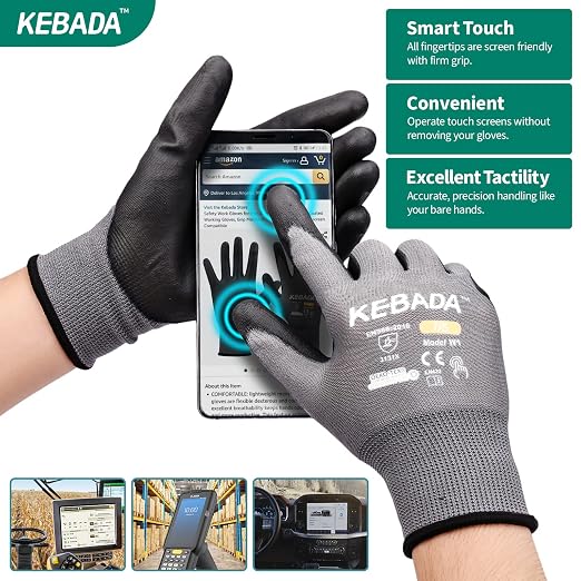 Kebada Safety Work Gloves, 120 Pairs Bulk Pack, Touchscreen, PU Coated - Image 3