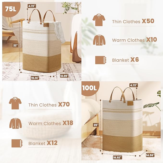 danpinera 100L Nursery Hamper, Tall Woven Laundry Basket - Image 2