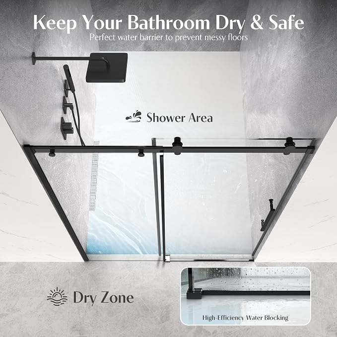 Shower Door Frameless 44-48'' W x 72'' H, Sliding Glass Door, 5/16 inch - Image 4