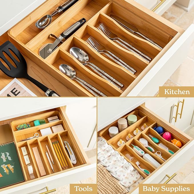 SMIRLY Silverware Drawer Organizer – Bamboo Kitchen Drawer Organizer, - Image 5