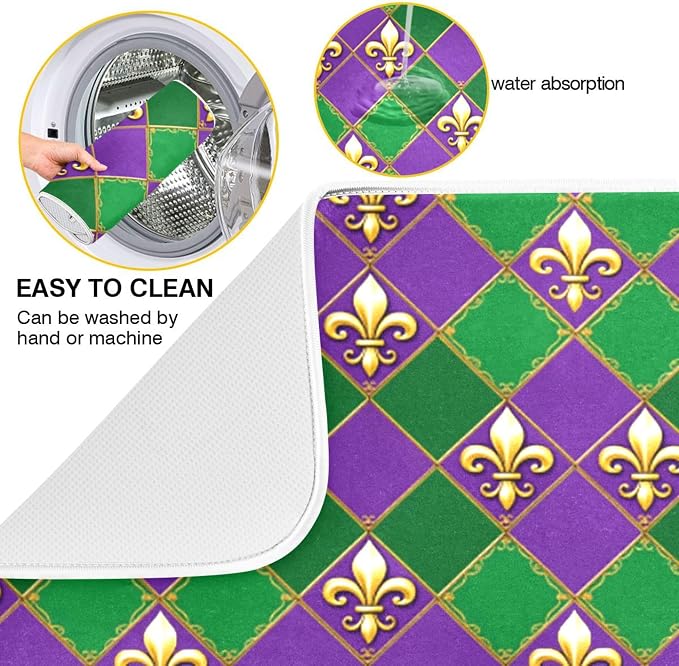 Happy Mardi Gras Purple Green Dish Drying Mat - Image 2