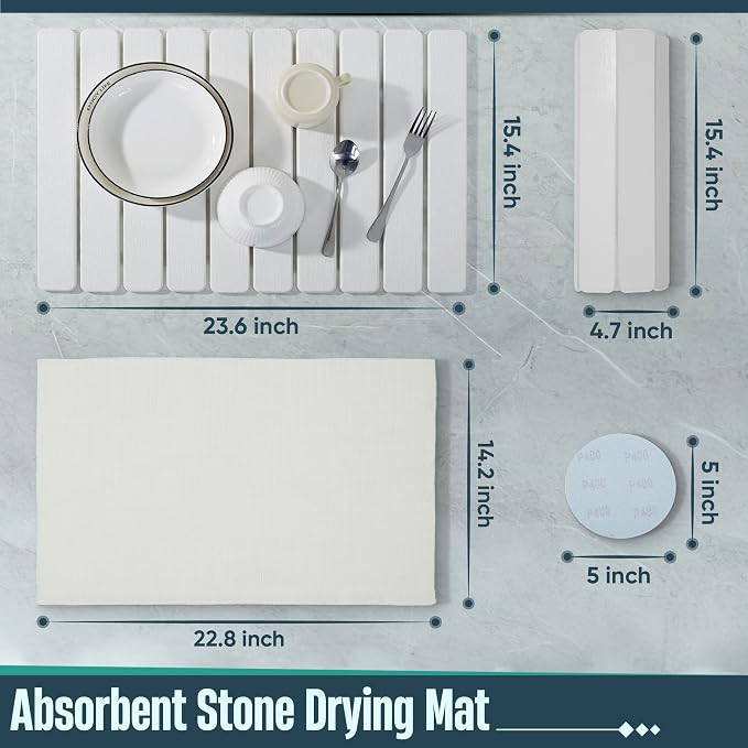 Stone Drying Mat for Kitchen Counter, Rolling Design, Quick Dry for Dishes - Image 4