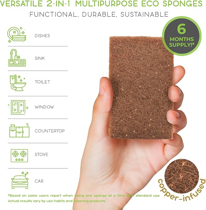 Natural Sponges for Dishes Washing Kitchen Cleaning Plant Based 15Pack Eco - Image 5