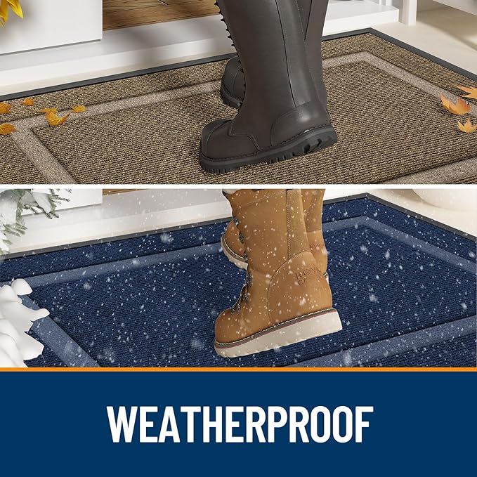 OLANLY Front Door Mat Indoor Outdoor Entrance, Waterproof All-Season, All-Weather Doormat, Sturdy Natural Rubber, Fade Resistant, Low Profile, Easy Clean Patio Porch Entryway Mat, 59x23, Brown