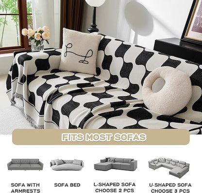 MEETSKY Sofa Covers Single Couch Cover for Dogs, Modern Jacquard Chenille Sofa Slipcover Loveseat Futon Cover, Pet Couch Cover Washable Sofa slipcover, 71" x 102", Black Checkerboard
