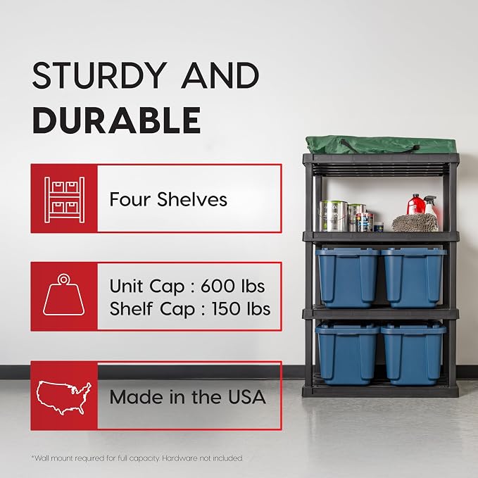IRIS USA 4-Shelf Heavy Duty Plastic Storage Shelves, 600lb Capacity, Large - Image 3