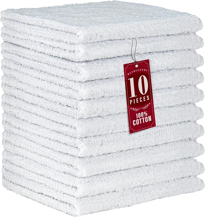 DecorRack 10 Pack 100% Cotton Wash Cloth, Luxurious Soft, 12 x 12 inch Ultra by DecorRack