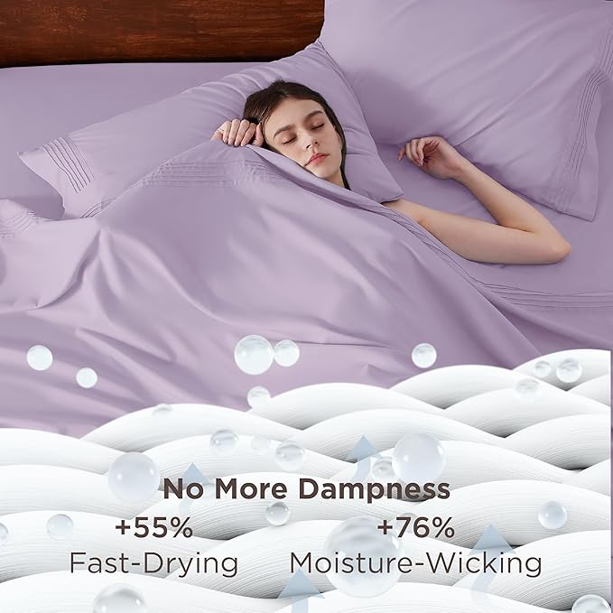 Bedsure Deep Pocket King Sheet Set - Fits Mattresses Up to 21 Inches Thick - 4 Piece GentleSoft Bed Sheets, Moisture Wicking, Soft & Cooling Bedsheet & Pillowcases, Easy & Secure Fit, Light Purple
