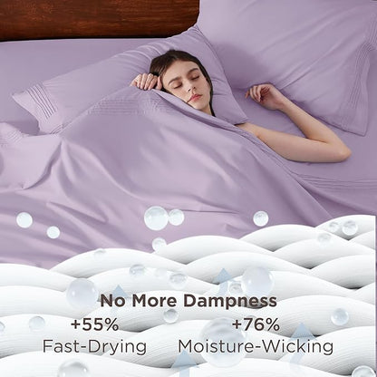 Bedsure Deep Pocket King Sheet Set - Fits Mattresses Up to 21 Inches Thick - 4 Piece GentleSoft Bed Sheets, Moisture Wicking, Soft & Cooling Bedsheet & Pillowcases, Easy & Secure Fit, Light Purple