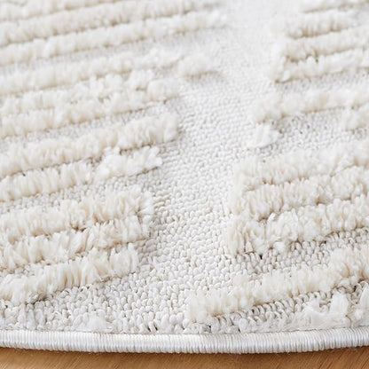 SAFAVIEH Marrakech Collection Area Rug - 5'3" Round, Beige, Moroccan Boho Tribal Tassel Design, Non-Shedding & Easy Care, Ideal for High Traffic Areas in Living Room, Bedroom (MRK517C)