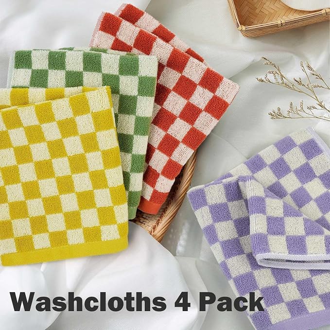 Jacquotha Wash Cloths Checkered 4 Pack 4 Colors - Image 3
