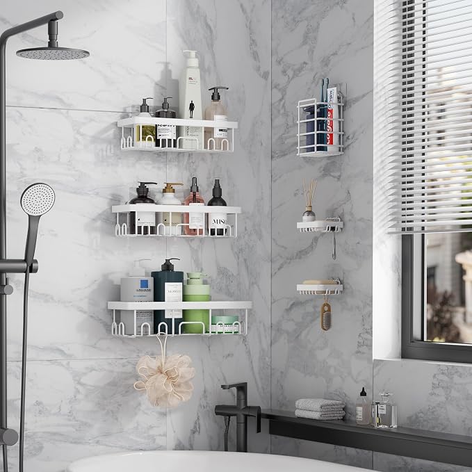 Veken 6-Pack Rustproof&Waterproof Shower Caddy, Adhesive Shelves Rack - Image 4