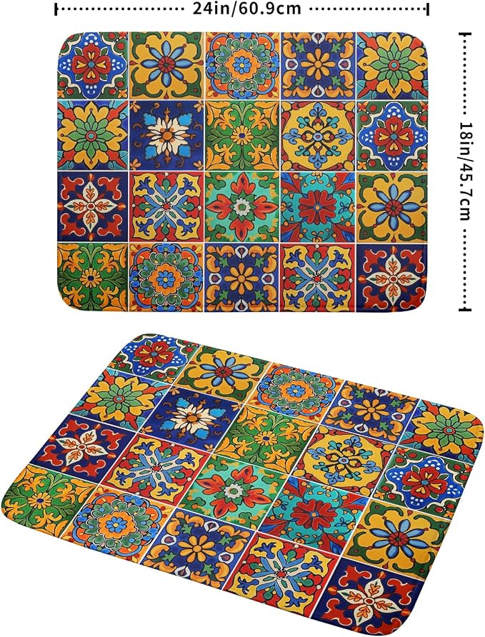 Mexican Tiles Dish Drying Mat for Kitchen Counter Absorbent Microfiber Dish - Image 2