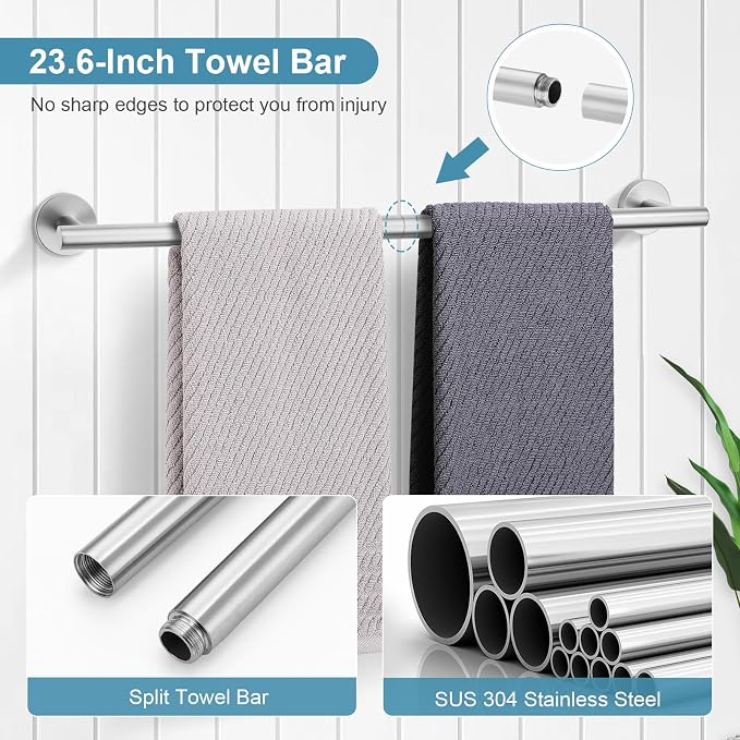 TQKAG Brushed Nickel Bathroom Hardware Set 6-Piece Bathroom Accessory Set 23.6 - Image 2