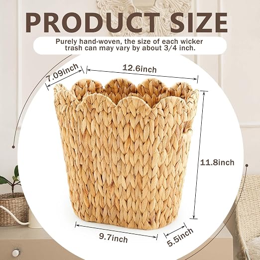 2 Pcs Wicker Trash Can with 50 Small Trash Bag Wicker Waste Woven Basket with - Image 2
