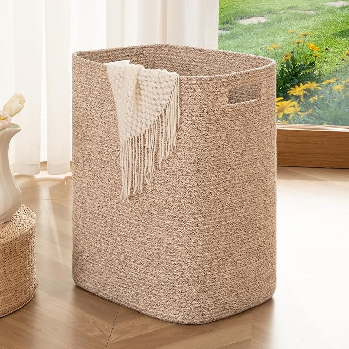OIAHOMY Laundry Hamper, Rectangle Cotton Laundry Basket by MasterofSpaceOptimization