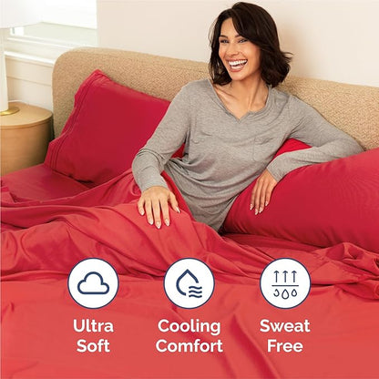 King Size 4 Piece Sheet Set - Comfy Breathable & Cooling Bed Sheets Set - Hotel Luxury Bedding for Women, Men, Kids, Teens, Boys and Girls - Deep Pockets, Ultra-Soft & Wrinkle Free - Oeko-Tex - Red