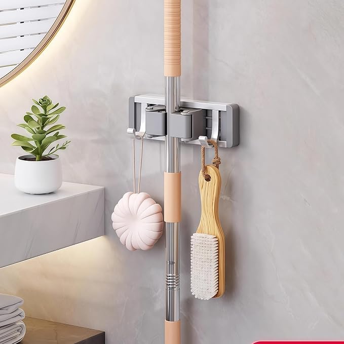 Mop and Broom Holder Wall Mount.Adjustable Tool Organizer Rack by Unknown