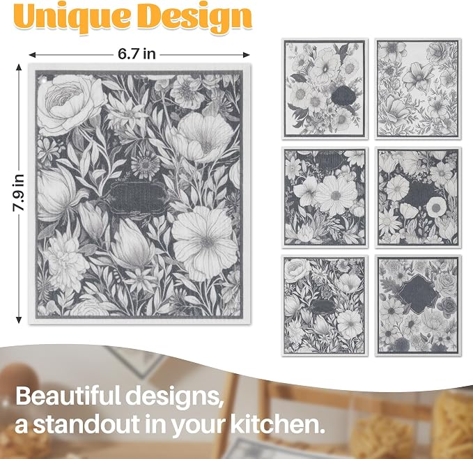 JOYMOOP 12 Pack Decorate Cleaning Cloth, Reusable Absorbent Dish Towels - Image 2