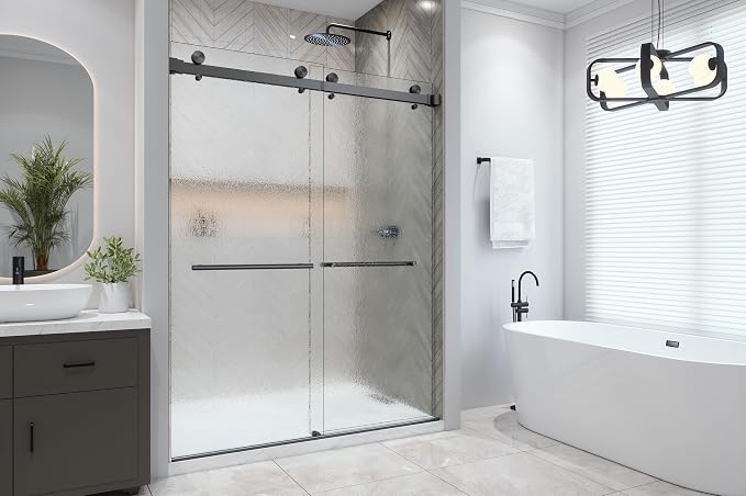 VITRA-200X 56.5-59" W x 78" High 3/8" Twinglide Frameless Shower Door - Image 4