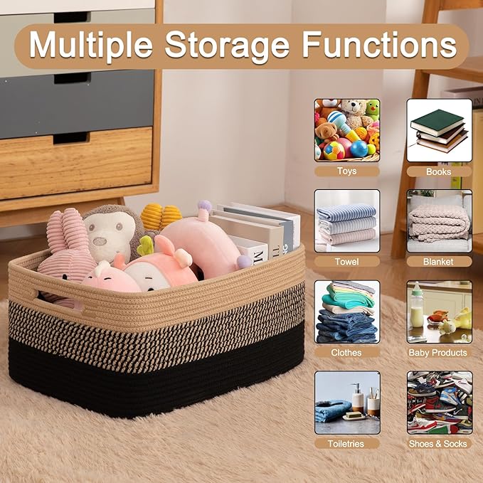 Large Storage Basket for Organizing, Woven Rope Basket for Shelves, Closet - Image 3